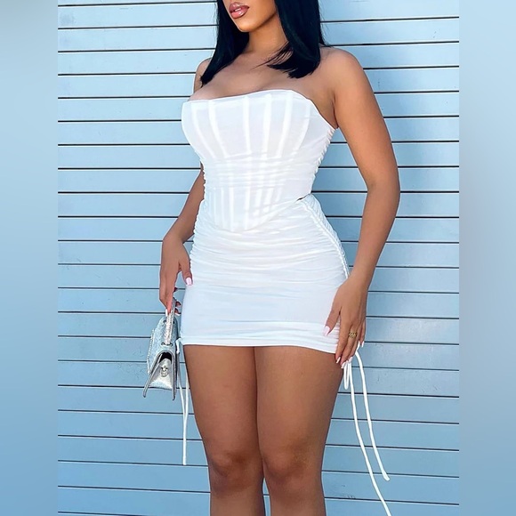 Bombshell Ruched Mini Skirt Set - White - Picture 5 of 5